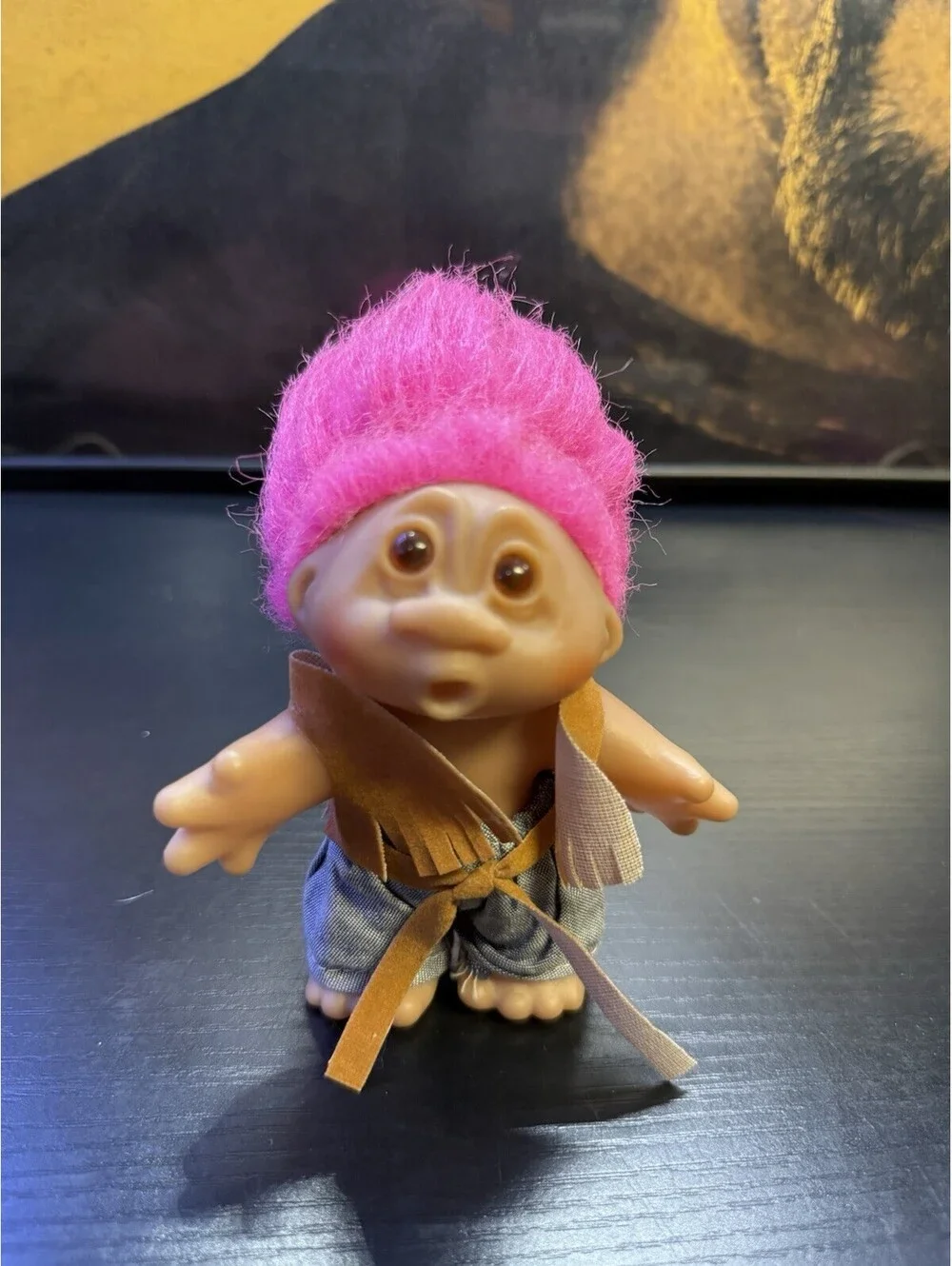 Vintage 1988 DAM Troll Doll Pink Hair Western Fringe Outfit